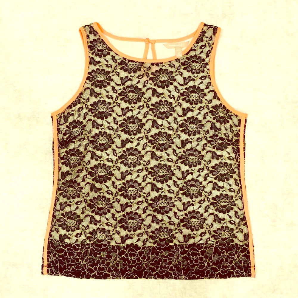BANANA REPUBLIC Black Lace Blouse w/ Orange Trim